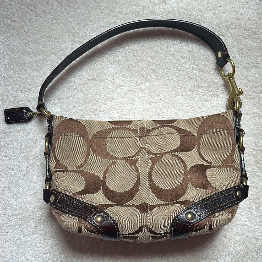 Coach Brown Monogram Shoulder Bag with Leather Accents